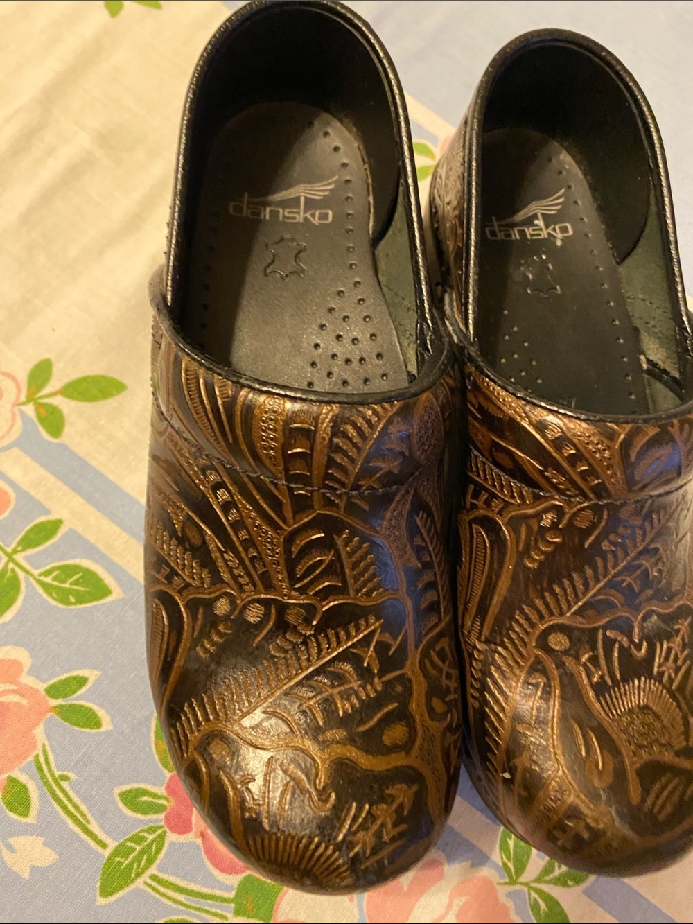 Dansko Brown Embossed Leather Slip-On Clogs